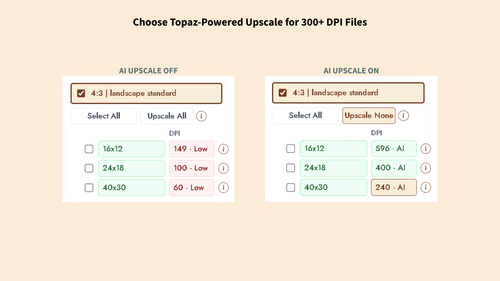 Topaz-powered upscaling interface in Printprep.art